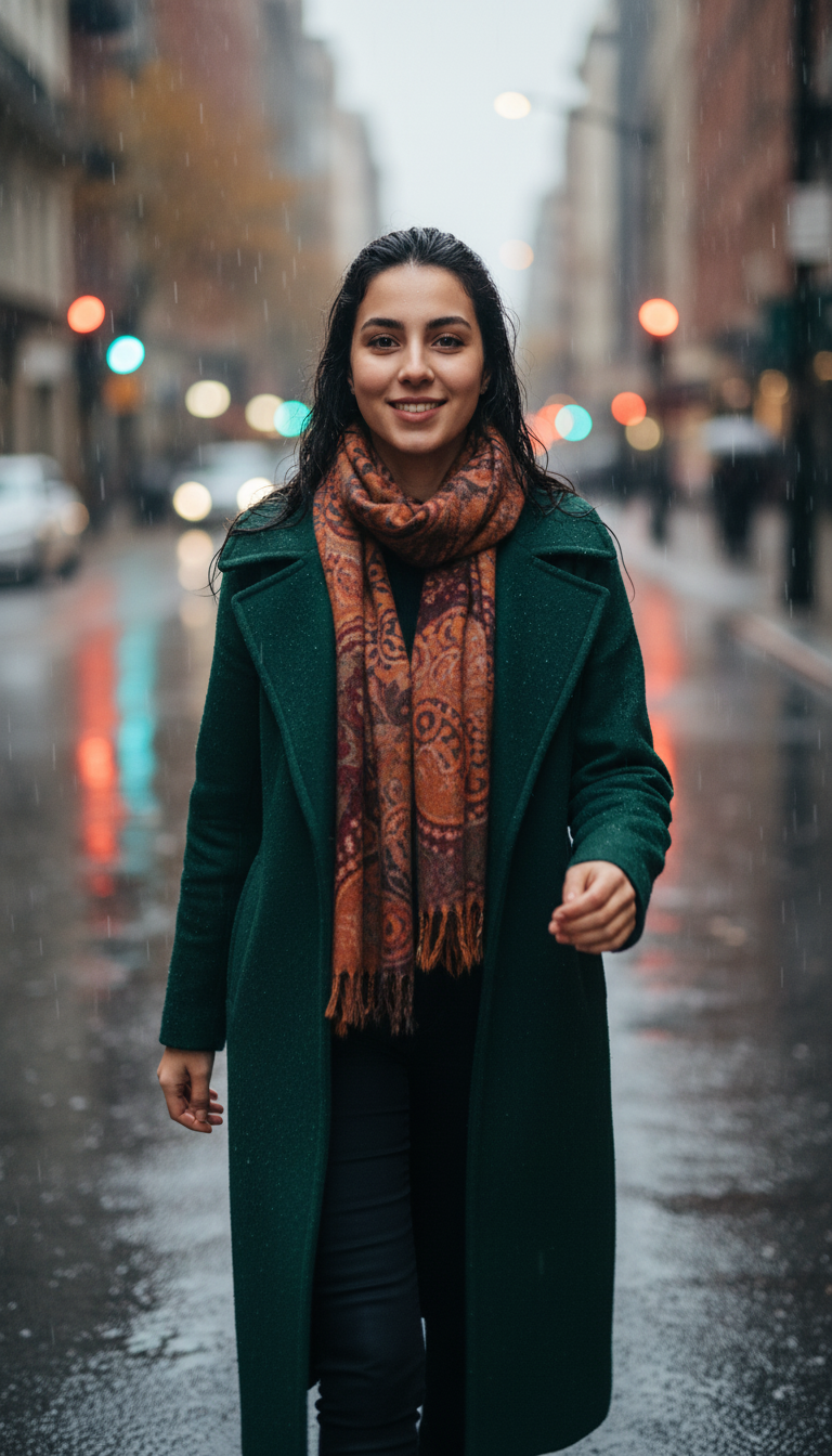 پرامپت پرتره خیابان بارانی با حفظ کامل چهره